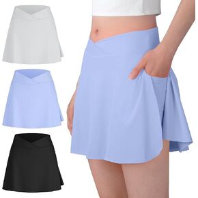 BIG ELEPHANT Skirts with Shorts for Girls – 2-in-1 Crossover High Waist Flowy Skorts with Pockets for Sports, Dance,School