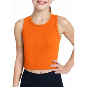 Haloumoning Girls Tank Tops Kids Athletic Ribbed Knit Sleeveless Crop Tops Basic Camisole 5-14 Years