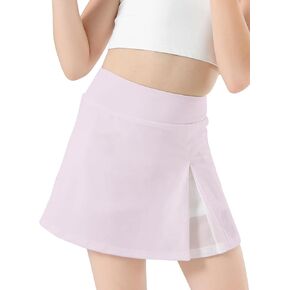 Girls Tennis Skirt with Shorts Pocket, High Waisted Athletic Skort Kids Splicing Mesh A-Line Skirts for Golf Running