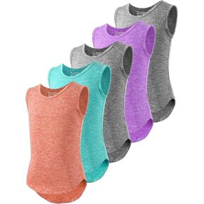 5 Pack Girls Athletic Tank Tops Active Dry Fit Kids Activewear Basic Sleeveless Dance Top for Yoga Sports