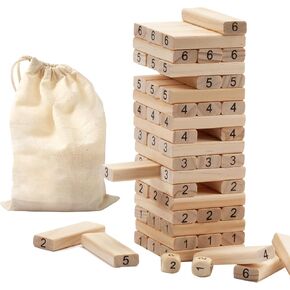 GSE Games & Sports Expert 54-Piece Multi-Color Mini Tumbling Timbers Set, Wooden Blocks Stacking Floor Game, Tower Building Blocks Balancing Game with Bag (Build to Over 1.8ft) in Kuwait