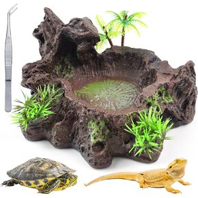 kathson Resin Reptile Bowl Bearded Dragon Food Dish Lizard Water Dish Reptiles Feeding Bowls with Feeder Tweezer for Leopard Gecko Tortoise Chameleon Water Frog Hermit Crab in Kuwait
