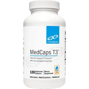 XYMOGEN MedCaps T3 - Thyroid Support Formula with Vitamins + Herbs - Selenium, Zinc, Vitamin E + C, Ashwagandha, Guggul Extract, and Iodine Supplement (120 Capsules)