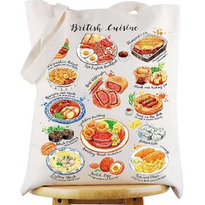 WZMPA British Cuisine Tote Bag - British Trip Gift & Travel Shoulder Bag - Gourmet Merchandise