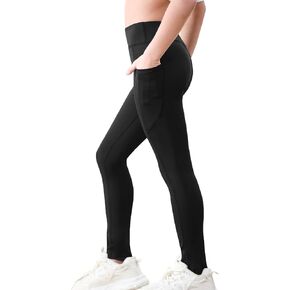 Monbessi Girls Athletic Leggings مع جيوب عالية الخصر الأطفال تجريب طماق اليوغا الرياضة الرياضة الفتيات اللبوس 5-12 سنة