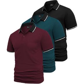 Geek Lighting 3 Pack Mens Polo Derts Short Sleeve Polo الرياضية للرجال من القمصان الفطرية الرطبة مع الجيب in Kuwait