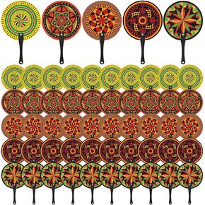 Roowest 50 Pcs African Plastic Fans Bulk African Wedding Party Favor 5 Styles Round Handheld Fans Gifts Bulk for Women Summer Wedding Birthday Party Supplies