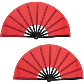 Nydotd 2 Packs Large Rave Fan Handheld Folding Fans Nylon Cloth Foldable for Men Women Performance Line Dance Chinese Kung Fu Tai Chi Decorations Festival Party Gift (Black)
