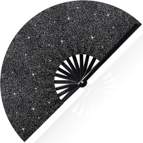 مروحة كبيرة قابلة للطي رافد للرجال نساء الخيزران قابلة للطي مروحة اليد ل EDM Music Disco Rave Festival Party Supplies (Silver)