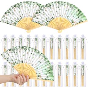 25 Sets Pink Flower Hand Folding Fans with Organza Bags Bulk, Guests Pink Floral Paper Fans Wedding Favors Decorations for Bridal Shower Garden Wedding Bridesmaid Party Gift