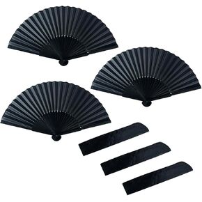 3 Pcs Line Dancing Fan, 8.3inchs Foldable Boots on The Ground Hand Fan, Big Fans Handheld Line Dance Clap Fans (Matte-black)