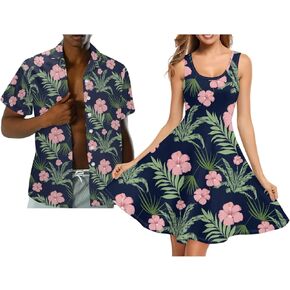 Hawaii Matching Couple Outfits Husband and Wife Clothing Fashionable Mens Casual Shirts Hawaii Dress with Soft Fabric