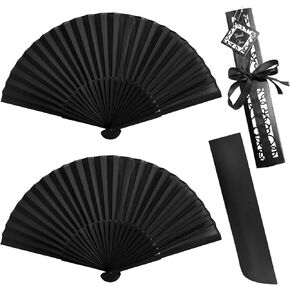 Silk Folding Fans, Black Classic Handheld Fan 8.2in Small Hand Held Bamboo Fabric Chinese Vintage Hand Fans with Case for Dance, Performance, Wedding, Cosplay, Decorations, Party Favor, Gift