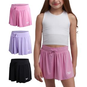 Reebok Girls Athletic Shorts - 3 Pack Lightweight Active Performance Flowy Butterfly Shorts for Girls with Elastic Waistband