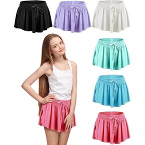 6 Pack Girls Flowy Shorts 2 in 1 Kids Butterfly Shorts with Pocket Youth Sports Skirts for Teen Running Fitness Yoga