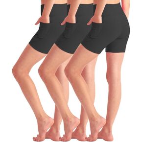 3 Pack Girls 4'' Biker Shorts with Pockets, High Waisted Athletic Running Yoga Shorts for Kids Teen