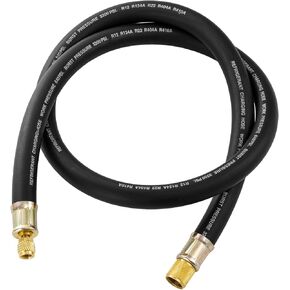 1/2" Vacuum Refrigerant Hose, High Flow HVAC Refrigerant Charging Hose 1/2 to 1/4 Flare for R410A R134A R407C R502 R12 R22 System, 640 PSI Working Pressure, 60 Inch Black AC Recharge