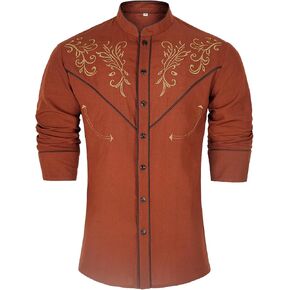 Mens Western Cowboy Shirt Embroidery Slim Fit Long Sleeve Button Down Shirt