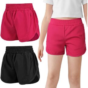 Resinta 2 Pack Girls Athletic Shorts Teen Girls High Waisted Shorts with Zipper Pockets for Gym Running