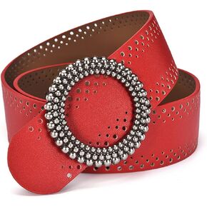 Womens Obi Belt Vintage Genuine Leather Large Ring Buckle Waist Belt Fashion Wide Belts