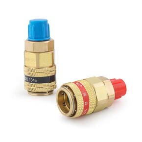 R134a Quick Coupler Adapter, HS-12B High & Low Pressure Connectors for Car AC Systems, 1/4" SAE Thread, Ideal for Evacuation & Recharging, Set of 2