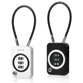 2pcs مجموعة القفل للحقيبة ، أقفال كابل السفر ، قفل خيمة وحقيبة - قفل مؤمن من 3 أرقام للأمتعة ، حقائب الظهر ، والعتاد في الهواء الطلق (أسود + أبيض)