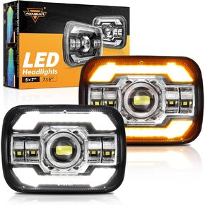 المصابيح الأمامية Auxbeam 5x7 7x6 LED مع DRL وإشارة الانعطاف عالية/منخفضة الشعاع H6054 Led مصباح أمامي مستطيل لسيارة جيب رانجلر YJ شيروكي XJ H6054 H5054 H6054LL 69822 6052 6053