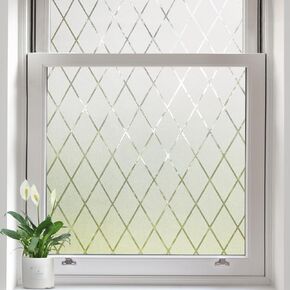 Window Privacy Film Frosted Glass Static Cling Lattice Decorative for Bathroom, UV Blocking Window Frosting Film for Home Front Door (17.5 x 78.7 in)