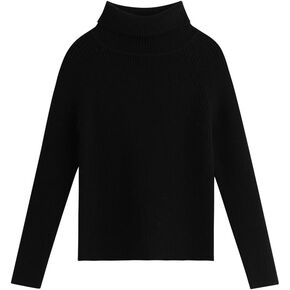 Girl's Turtleneck Sweaters Kids Long Sleeve Drop Shoulder Pullover Cable Knit Chunky Contrast Sweater Tops,Black