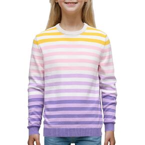 JSTEX Girls Sweaters Cotton Striped Knit Sweater Long Sleeve Crew Neck Kids Pullover Sweater for Girl Size 6-12