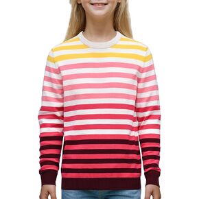 JSTEX Girls Sweaters Cotton Striped Knit Sweater Long Sleeve Crew Neck Kids Pullover Sweater for Girl Size 6-12 in Kuwait