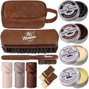 Henviro Leather Shoe Shine Kit For Men - 12 PC Shoe Polish Kit, Leather Boot Care, Shoe Care Kit As Birthday Anniversary Gift