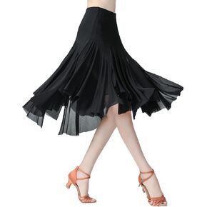 Women Dance Big Hend Skirt Mesh Dance Skirt Ballroom Dance Practice Skirt Performance Salting Middle Length Skirt