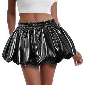 Perfashion Bubble Skirt for Women Metallic Puff Balloon Mini Skorts Rave Sexy Club Outfits with Shorts in Kuwait