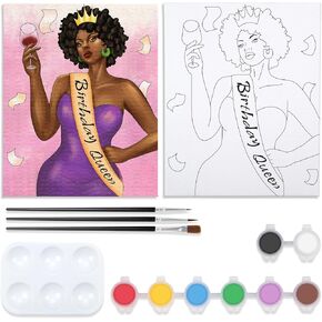 VOCHIC Pre Drawn Canvas to Paint Canvas Painting Kit Pre Drawn Canvas for Paint Birthday Party Kits Paint and Sip Party Birthday Party Supplies 8x10 Canvas to Paint Afro Queen Girl Paint Art Set