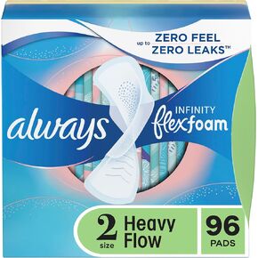 Always Infinity Feminine Pads for Women, Flexfoam Pads with Wings, Size 2, Heavy Absorbency, Unscented, 96 Count (Packaging May Vary)