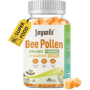 Bee Pollen 1000mg Sugar Free Gummies for Breast Growth, w/Fenugreek, Royal Jelly, Propolis, Organic Bee Pollen Supplement for Women, Rich in Vitamin E, Strengthen Immunity & Skin Care, 60 Counts