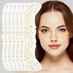 Glitter Frecle Face Tattoos - 6 PCS Gold Face Face Beachle Patch | بقع مضادة للماء و sweatproof لاصق بريق لمهرجان ، حفلة ، مكياج الهالوين (Gold Glitter Freckles-B)