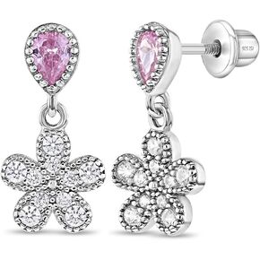 925 Sterling Silver Girl Flower Flower Flower Flower Flower ، واضحة وبلدة زركونيا المسمار القفل القفل ، الساحرة والخالدة للفتيات الصغير