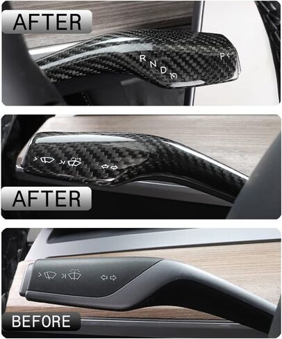 Fit Steering Wheel Column Cover for Tesla Model 3 Model Y, Gear Shift Cover Car Column Shift Knob Protection Cover Car Decor Interior 2pcs(Glossy Carbon Fiber Pattern) in Kuwait