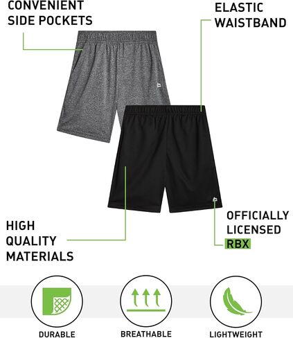 RBX Boys Athletic Shorts - 2 Pack Active Performance Boys Shorts Stretch Mesh for Youth Kids Gym, Basketball, Soccer & Sports in Saudi Arabia