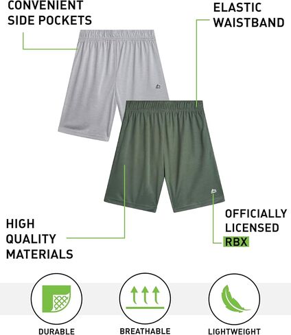 RBX Boys Athletic Shorts - 2 Pack Active Performance Boys Shorts Stretch Mesh for Youth Kids Gym, Basketball, Soccer & Sports in Saudi Arabia