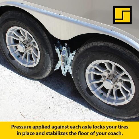 Stromberg Carlson JBP-T217.2 Tandem Axle T-Chock - Heavy Duty RV Wheel Chocks & Tire Stabilizers - Camper Wheel Chock Scissor Stabilizers for RVs, Trailers, and Campers- Fits Tires 2"-17" Apart 2-Pack in Saudi Arabia