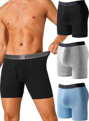 FINETOO Mens Underwear Boxer Briefs Soft Breathable Cotton Underwear Wide Waistband Men Underwear 3 Pack in Saudi Arabia