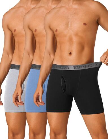 FINETOO Mens Underwear Boxer Briefs Soft Breathable Cotton Underwear Wide Waistband Men Underwear 3 Pack in Saudi Arabia