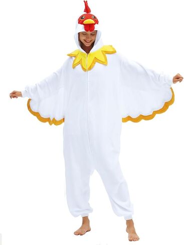 vavalad Adult White Chicken Onesie Animal Pajama Halloween Costume Chicken Cosplay Sleepwear Thanksgiving Christmas Men Women in Saudi Arabia