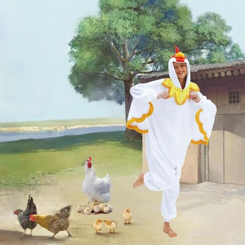 vavalad Adult White Chicken Onesie Animal Pajama Halloween Costume Chicken Cosplay Sleepwear Thanksgiving Christmas Men Women in Saudi Arabia