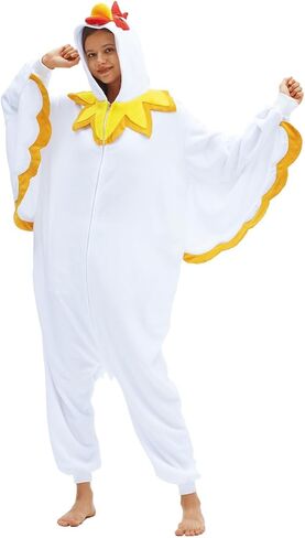 vavalad Adult White Chicken Onesie Animal Pajama Halloween Costume Chicken Cosplay Sleepwear Thanksgiving Christmas Men Women in Saudi Arabia