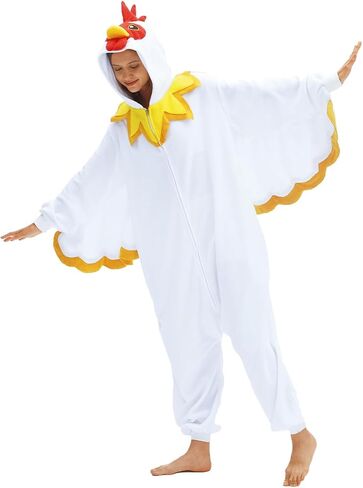 vavalad Adult White Chicken Onesie Animal Pajama Halloween Costume Chicken Cosplay Sleepwear Thanksgiving Christmas Men Women in Saudi Arabia