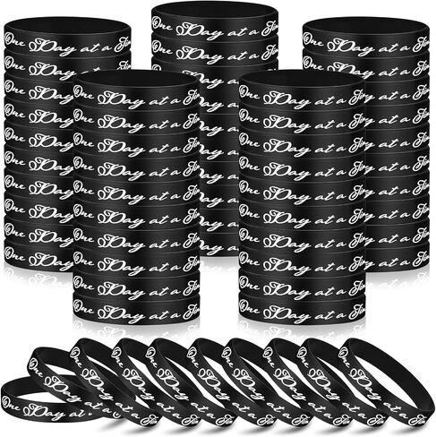 60 Pcs One Day at a Time Silicone Motivational Wristbands Black Inspirational Rubber Bracelets Sobriety Gifts for Addiction Recovery Sober Anniversary Alcoholics Anonymous Men and Women in Kuwait